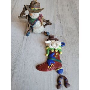Cowboy Santa Claus snowman boot horseshoe set Xmas ornament